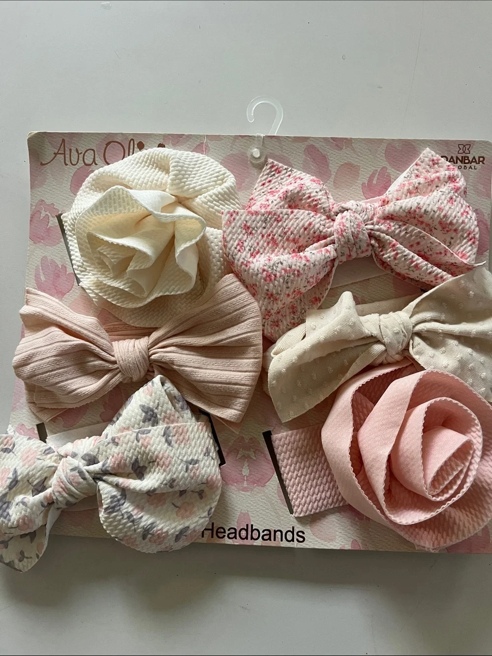 Girls Pink & Cream Bow and Flower Headband Set